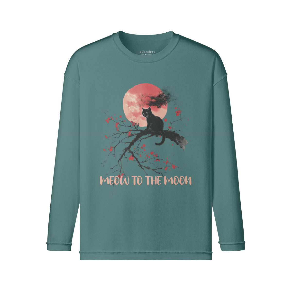 Vintage Langarmshirt im Streetwear look mit Katzen print "Meow to the Moon"-ASIA-Shirts