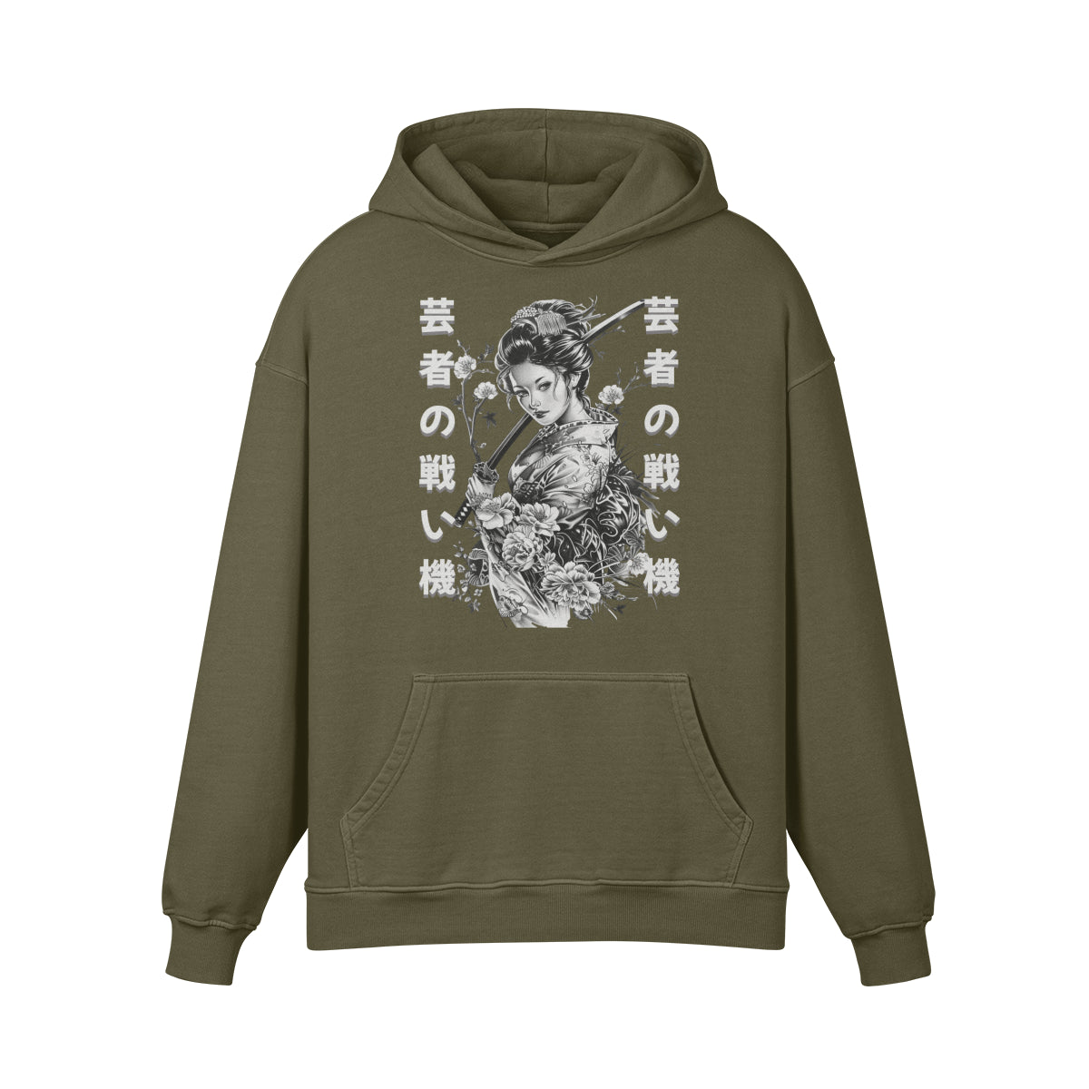Premium Hoodie washed out look Geisha mit Schwert print-ASIA-Shirts