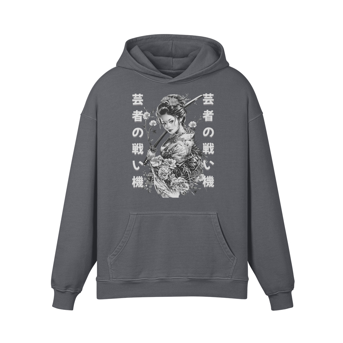 Premium Hoodie washed out look Geisha mit Schwert print-ASIA-Shirts