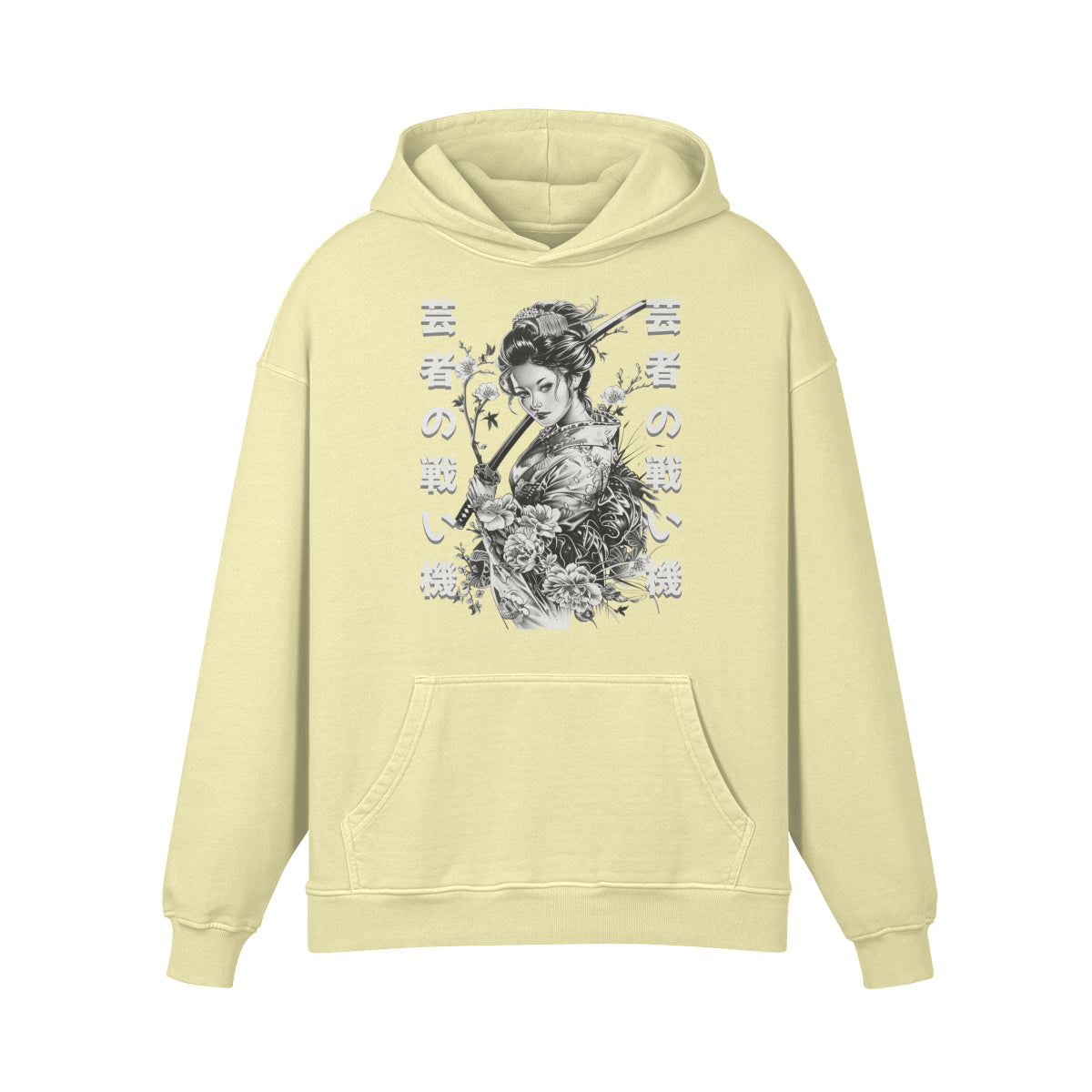 Premium Hoodie washed out look Geisha mit Schwert print-ASIA-Shirts