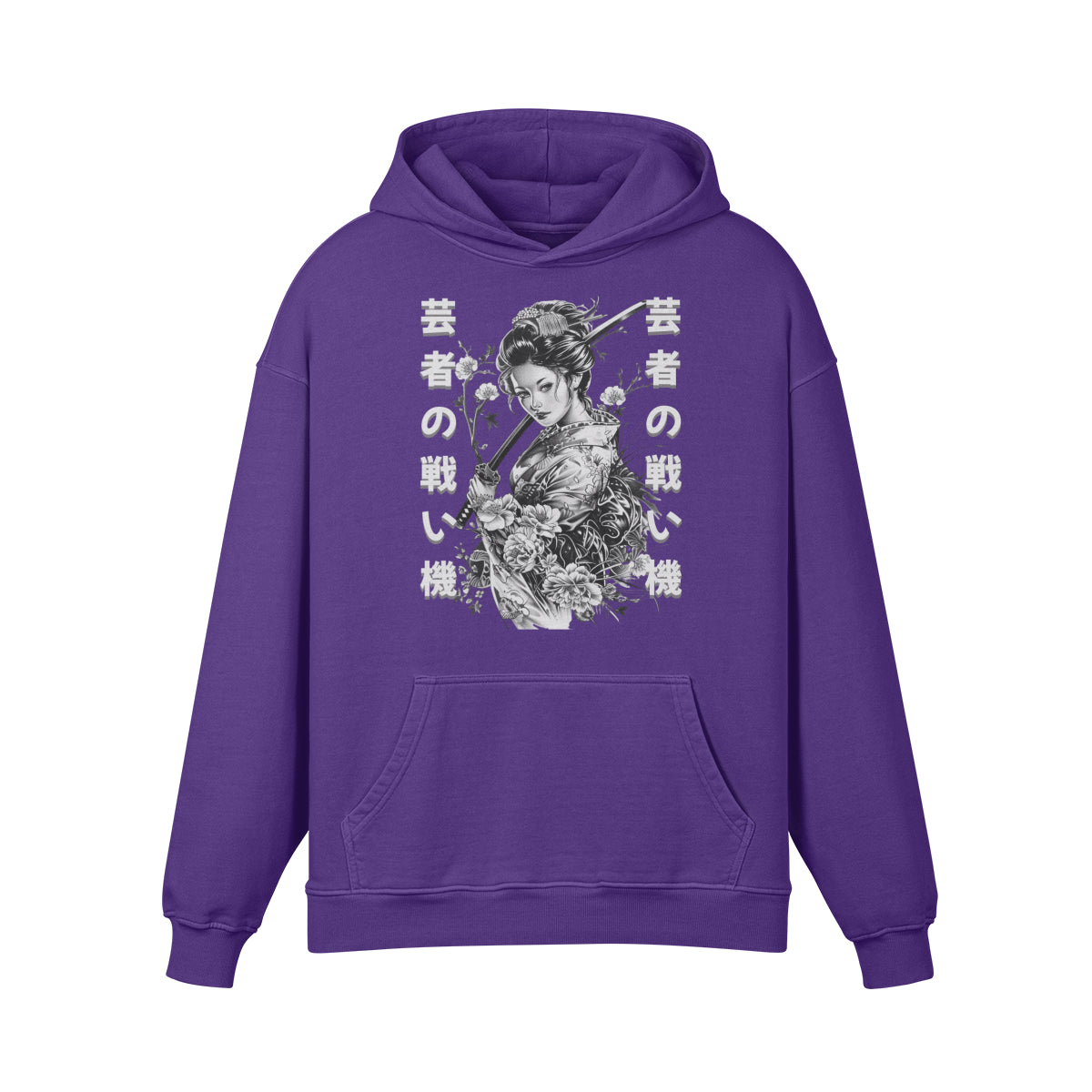 Premium Hoodie washed out look Geisha mit Schwert print-ASIA-Shirts