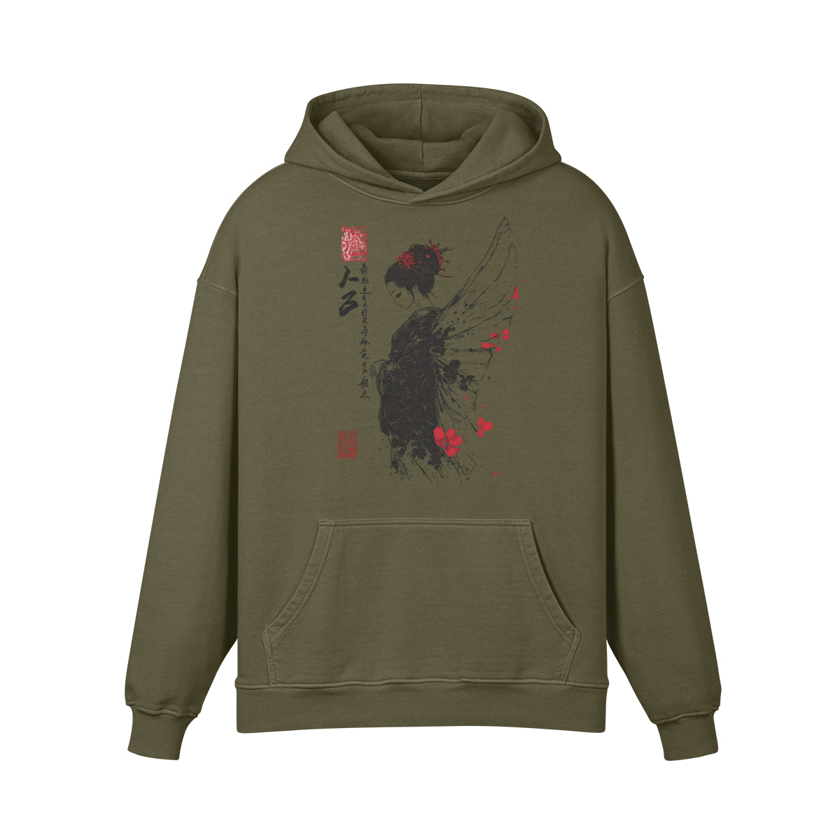 Premium Hoodie washed out look mit "Geisha Engel" print-ASIA-Shirts