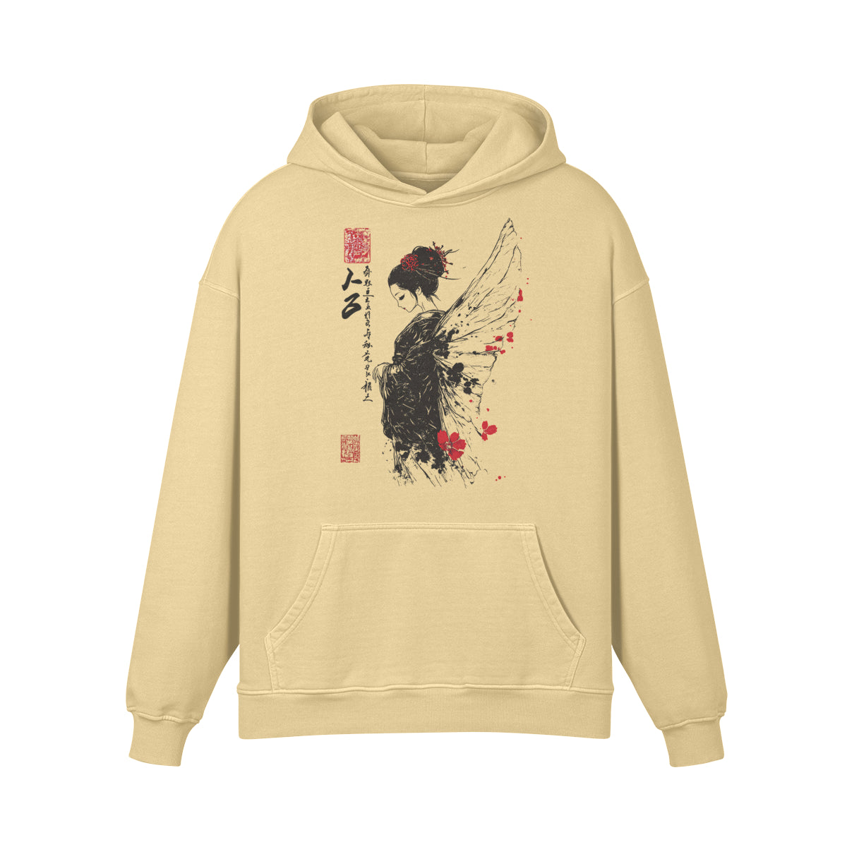 Premium Hoodie washed out look mit "Geisha Engel" print-ASIA-Shirts