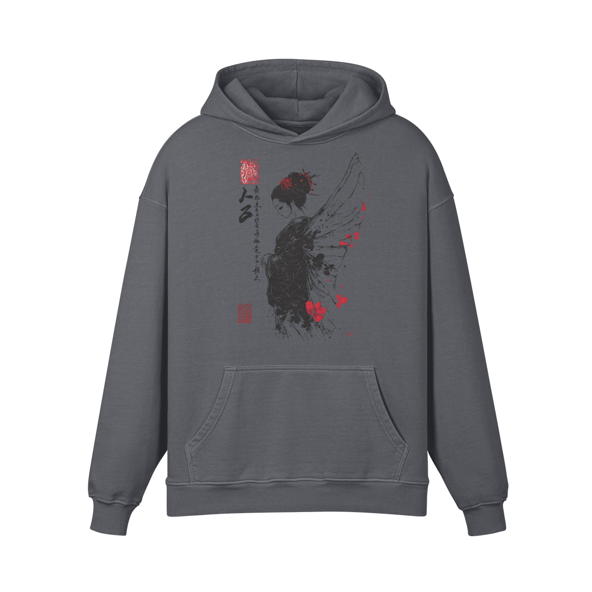 Premium Hoodie washed out look mit "Geisha Engel" print-ASIA-Shirts