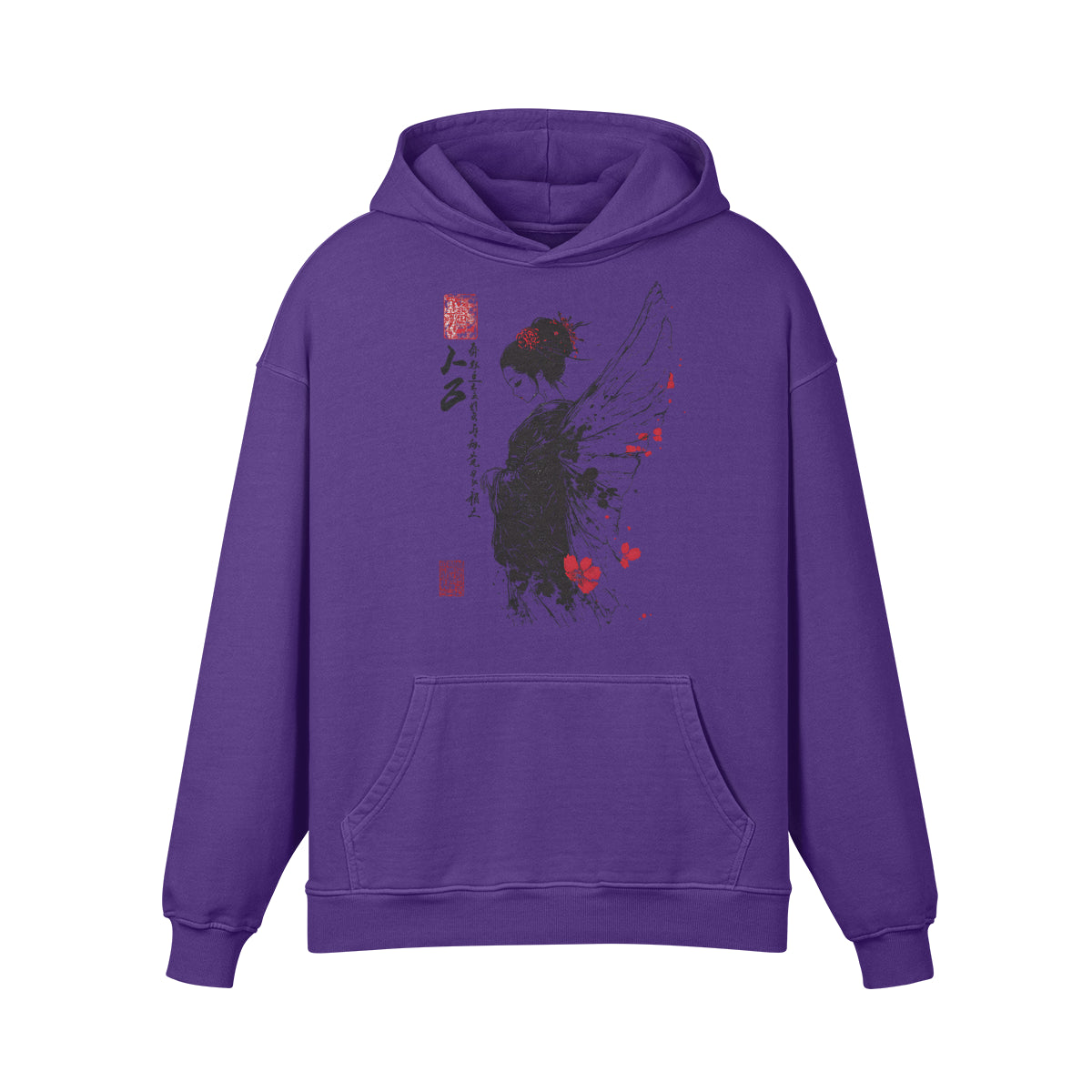 Premium Hoodie washed out look mit "Geisha Engel" print-ASIA-Shirts
