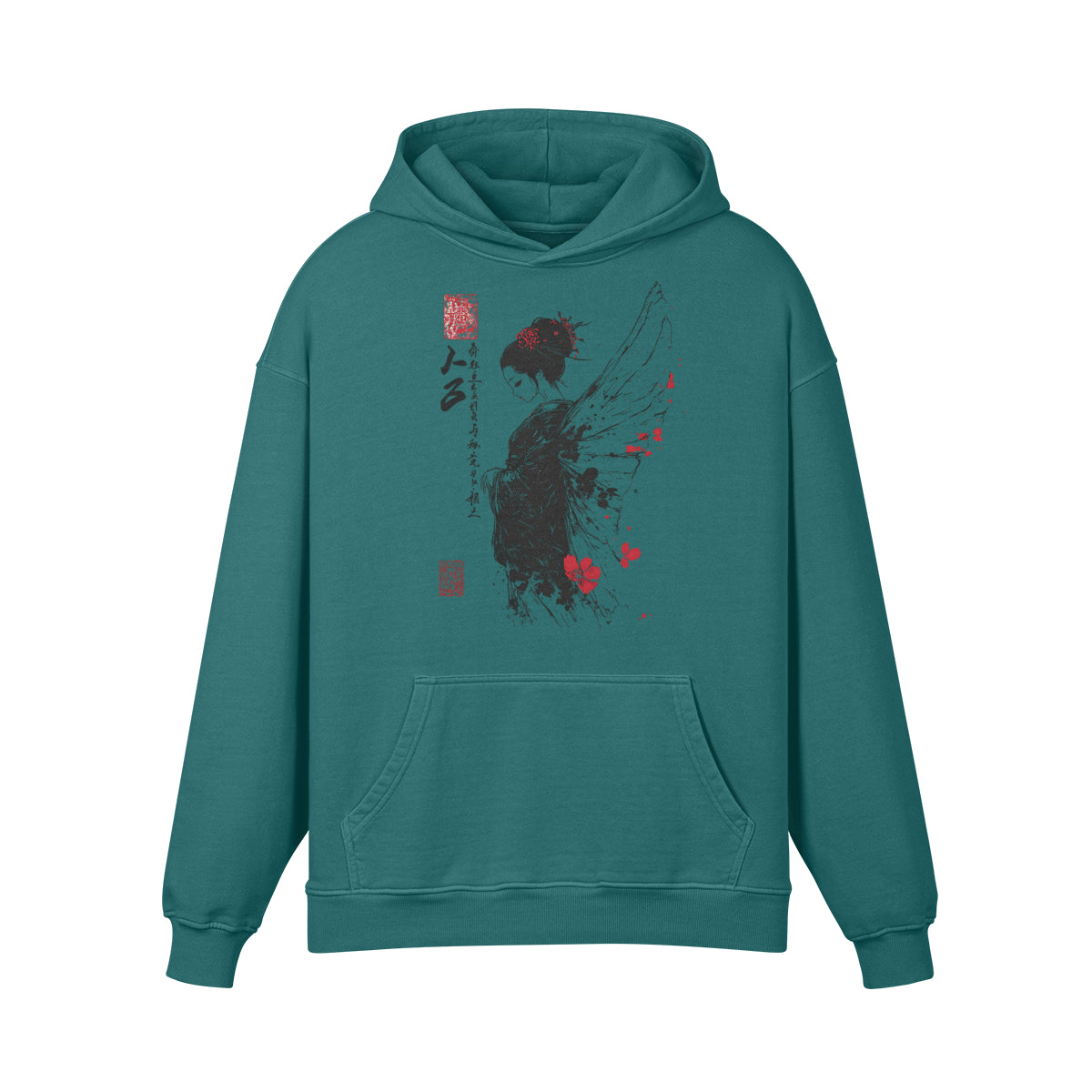 Premium Hoodie washed out look mit "Geisha Engel" print-ASIA-Shirts