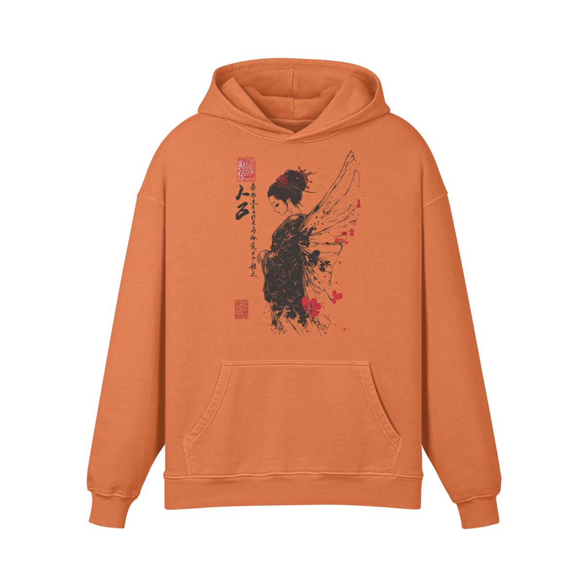 Premium Hoodie washed out look mit "Geisha Engel" print-ASIA-Shirts