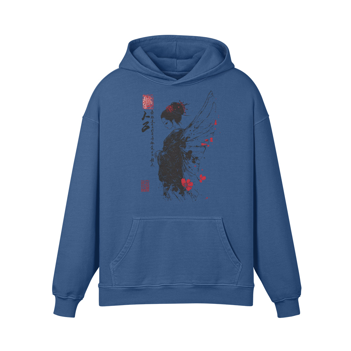 Premium Hoodie washed out look mit "Geisha Engel" print-ASIA-Shirts