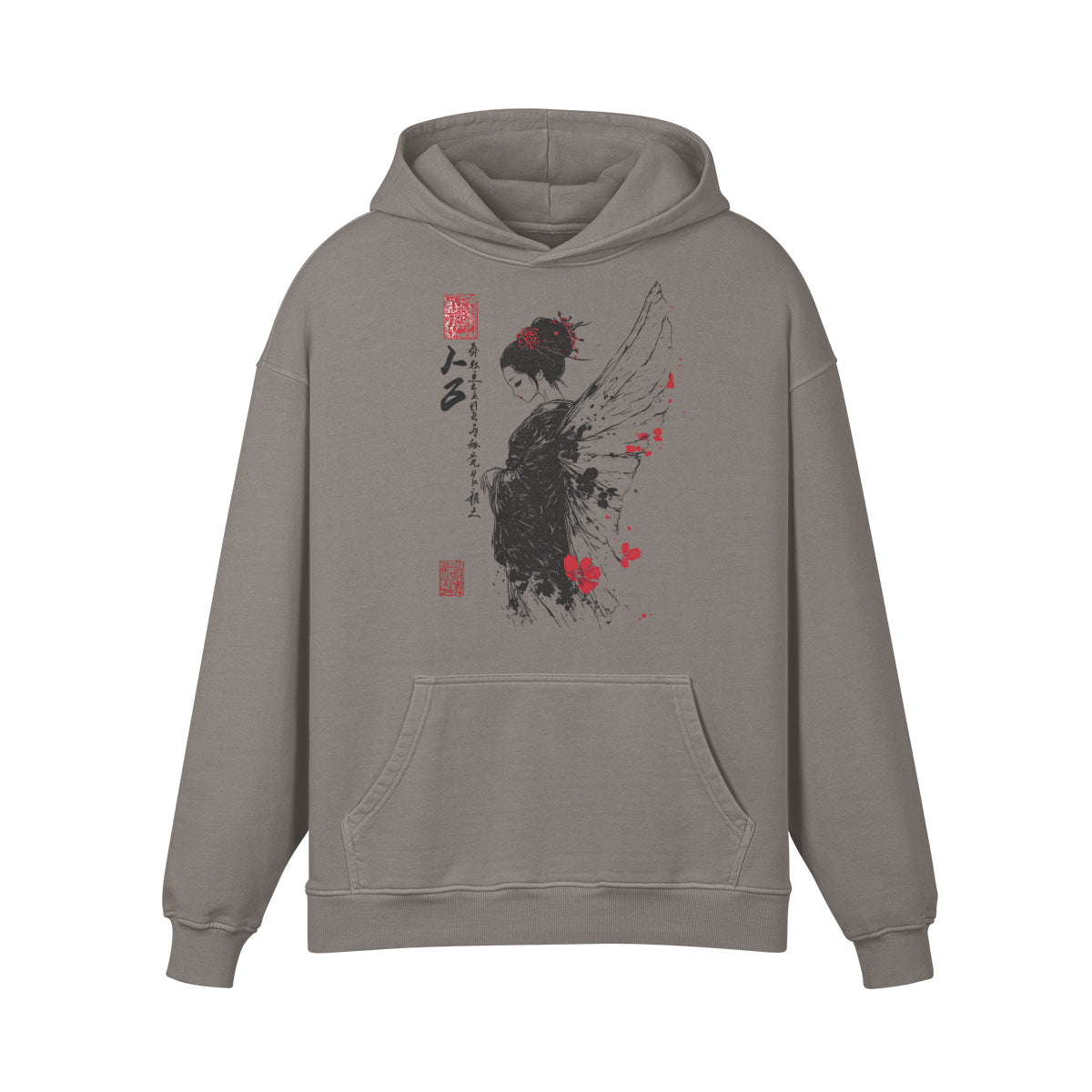 Premium Hoodie washed out look mit "Geisha Engel" print-ASIA-Shirts