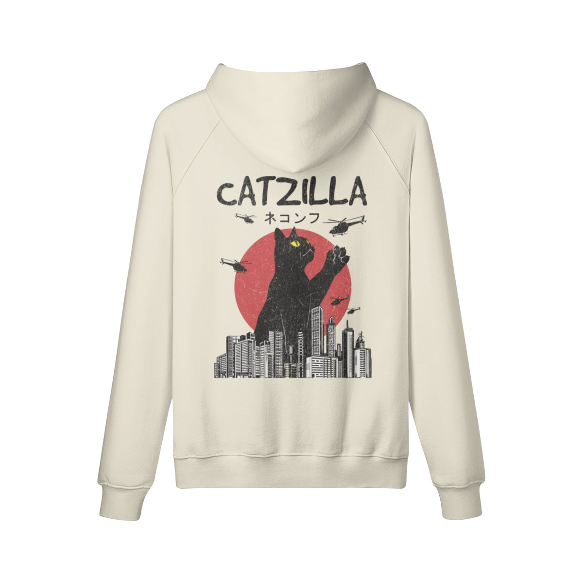 Kuscheliger Hoodie mit super coolem Catzilla Rückenprint-ASIA-Shirts