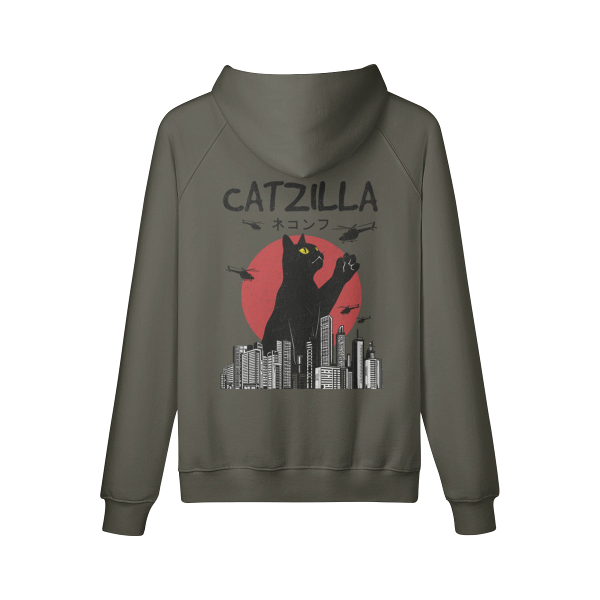 Kuscheliger Hoodie mit super coolem Catzilla Rückenprint-ASIA-Shirts