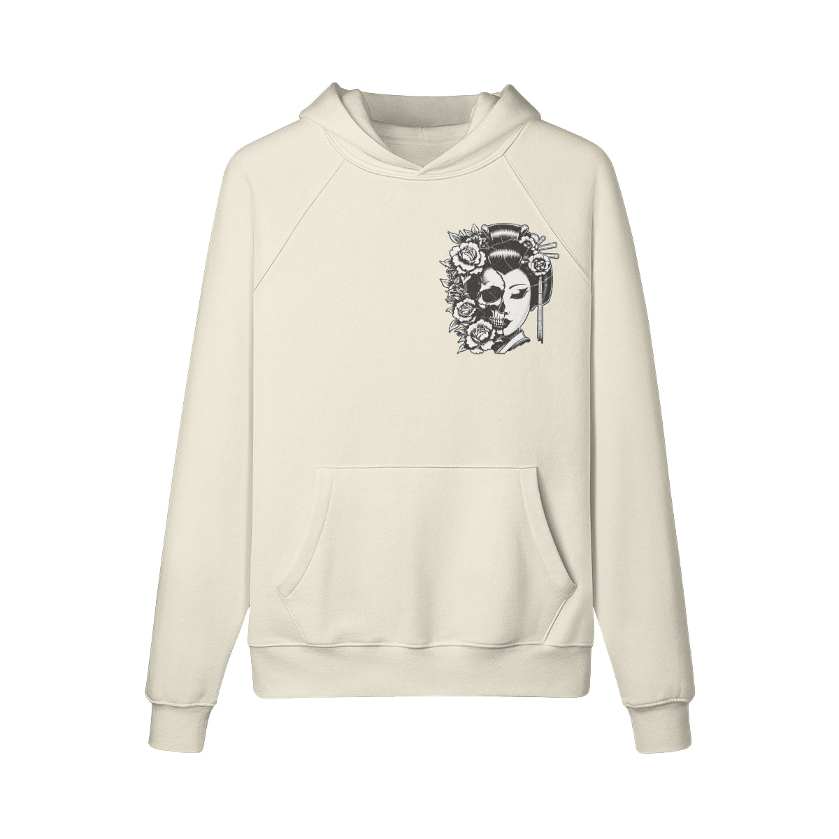 Kuscheliger Hoodie Innenseite mit Sweatfleece Skull Geisha print-ASIA-Shirts