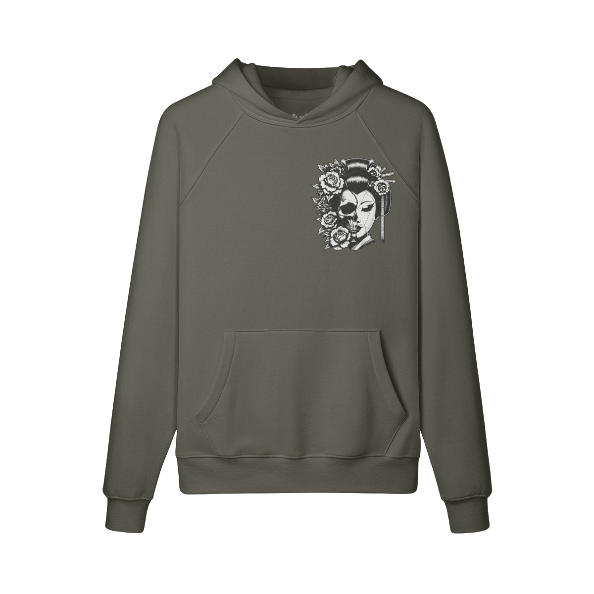 Kuscheliger Hoodie Innenseite mit Sweatfleece Skull Geisha print-ASIA-Shirts
