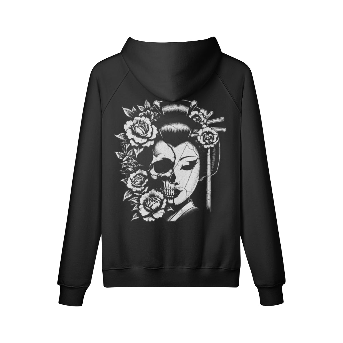 Kuscheliger Hoodie Innenseite mit Sweatfleece Skull Geisha print-ASIA-Shirts