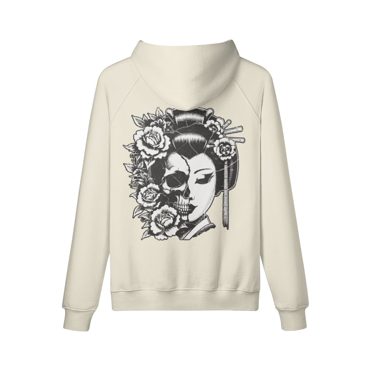 Kuscheliger Hoodie Innenseite mit Sweatfleece Skull Geisha print-ASIA-Shirts