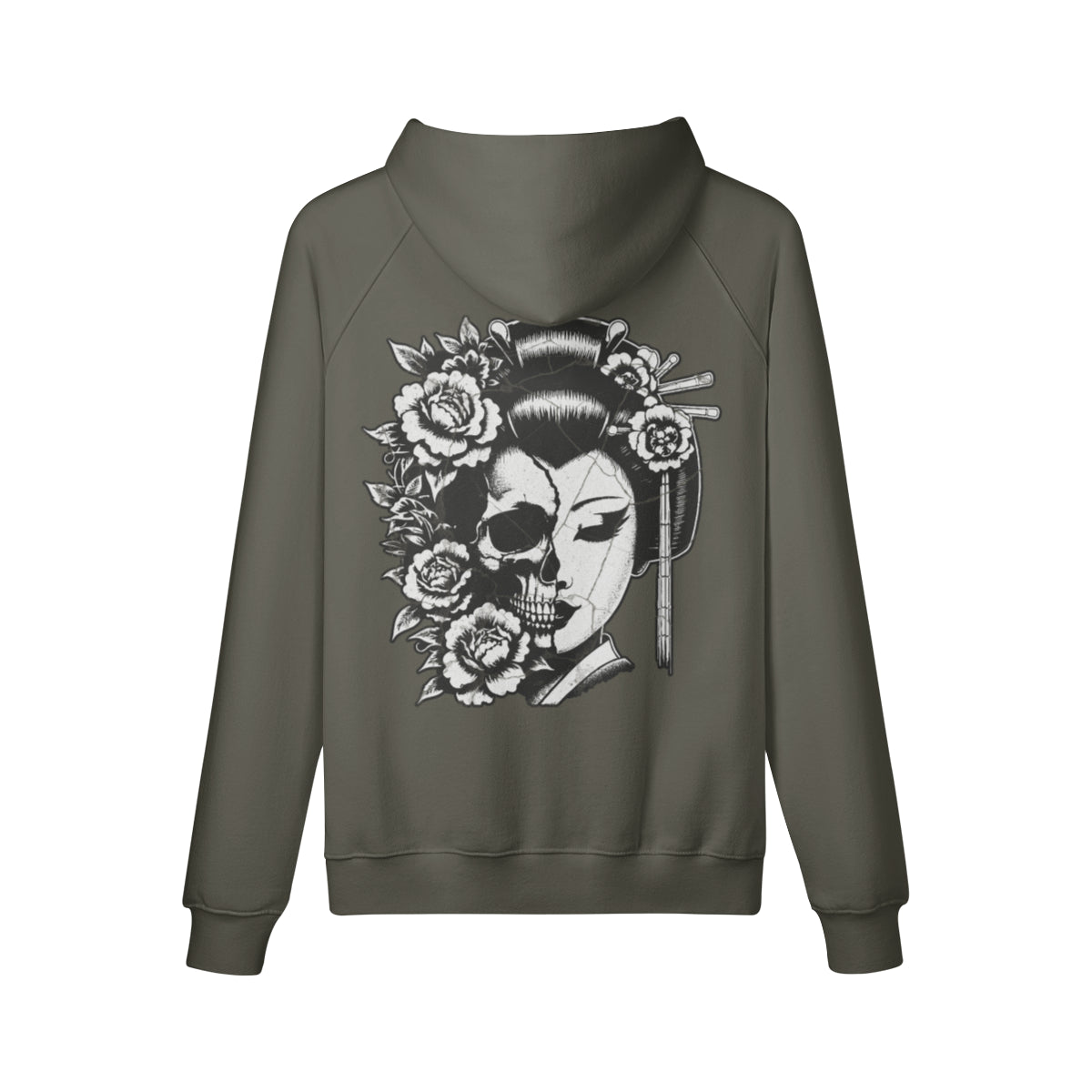 Kuscheliger Hoodie Innenseite mit Sweatfleece Skull Geisha print-ASIA-Shirts