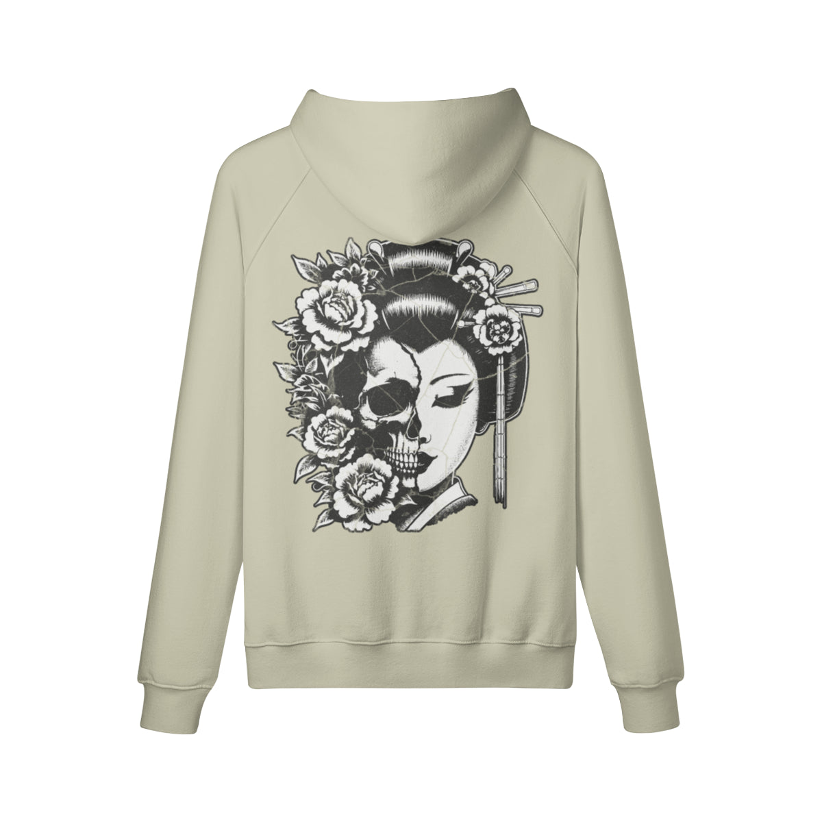 Kuscheliger Hoodie Innenseite mit Sweatfleece Skull Geisha print-ASIA-Shirts