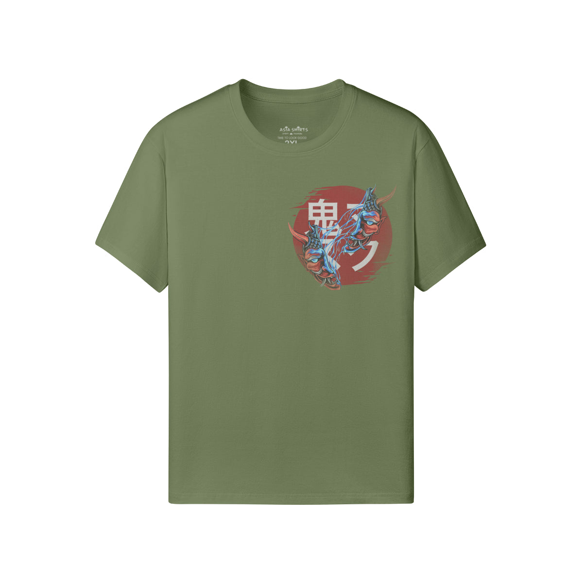 Print T-Shirt Oni Mask Vorder Rückseite Design-ASIA-Shirts