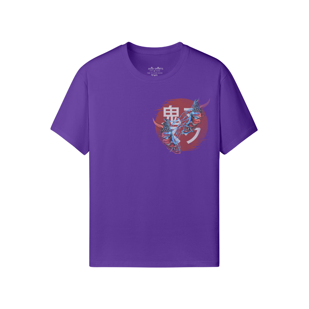 Print T-Shirt Oni Mask Vorder Rückseite Design-ASIA-Shirts