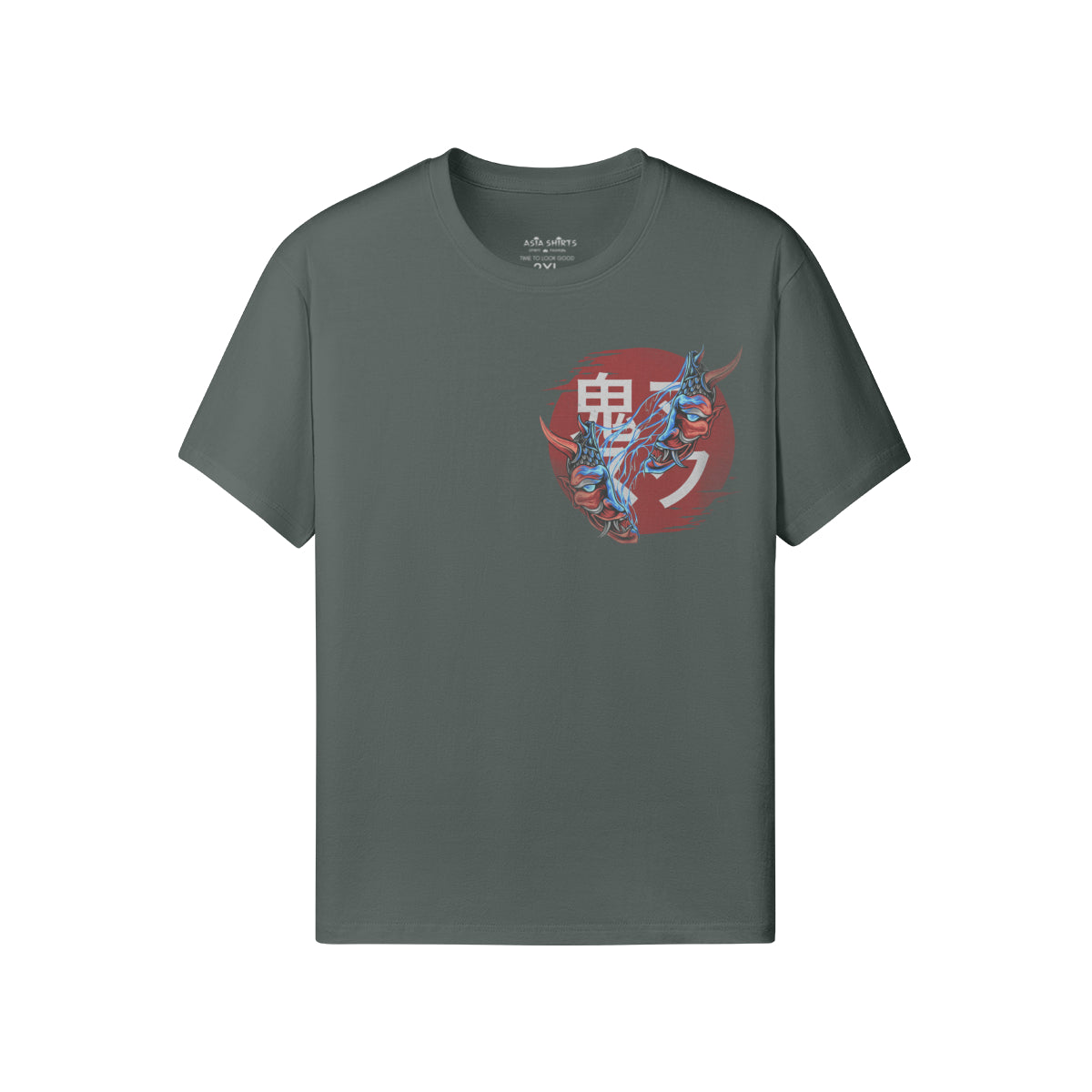 Print T-Shirt Oni Mask Vorder Rückseite Design-ASIA-Shirts