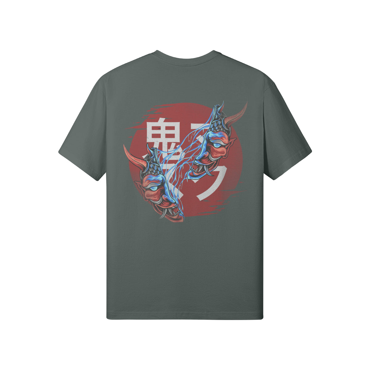 Print T-Shirt Oni Mask Vorder Rückseite Design-ASIA-Shirts