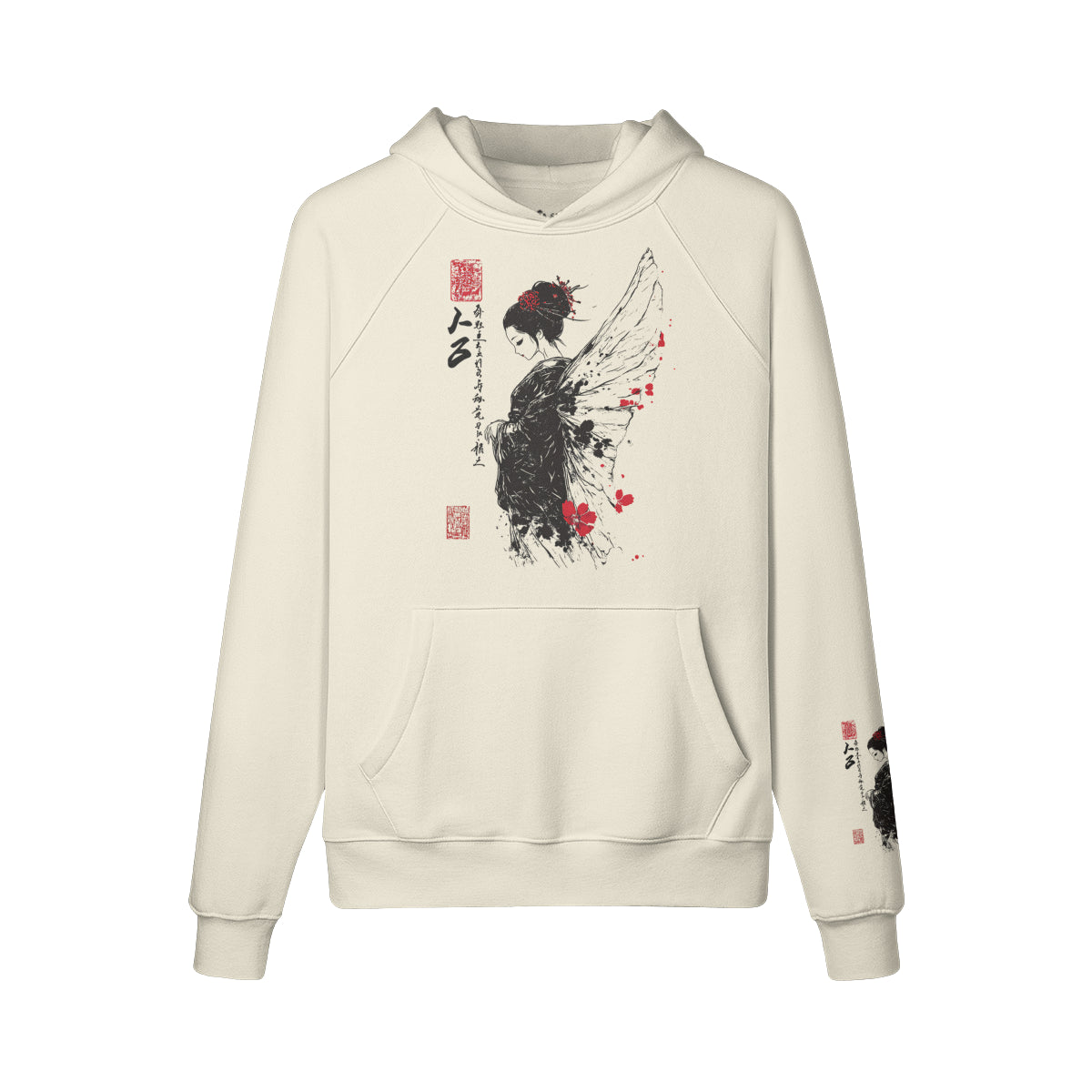 Kuscheliger Hoodie mit tollem Geisha Engel vorder - rückseite - ärmel print-ASIA-Shirts