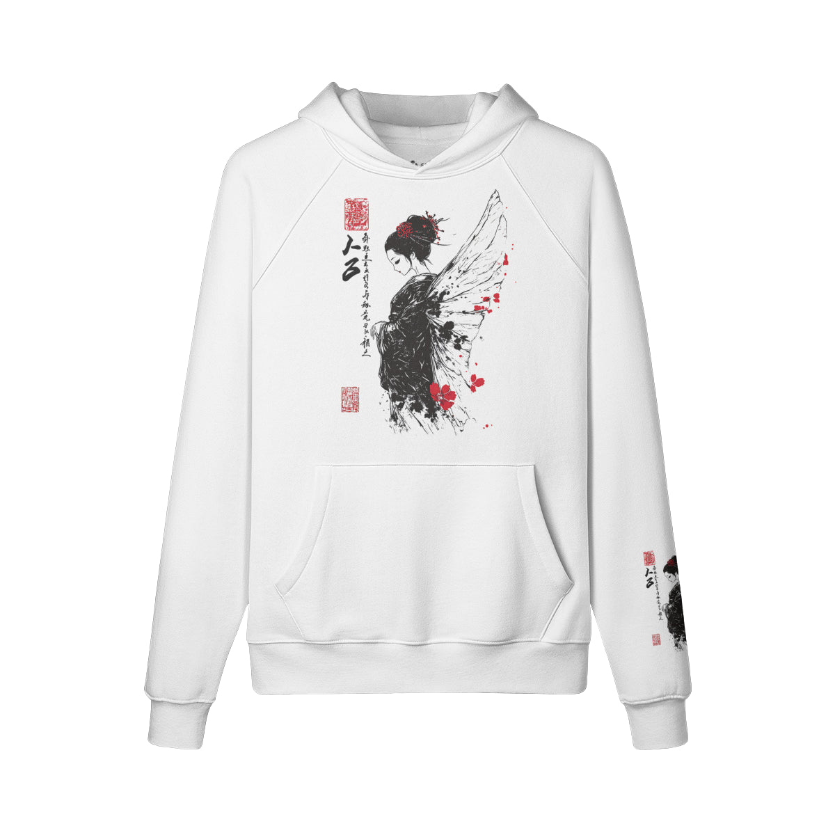 Kuscheliger Hoodie mit tollem Geisha Engel vorder - rückseite - ärmel print-ASIA-Shirts