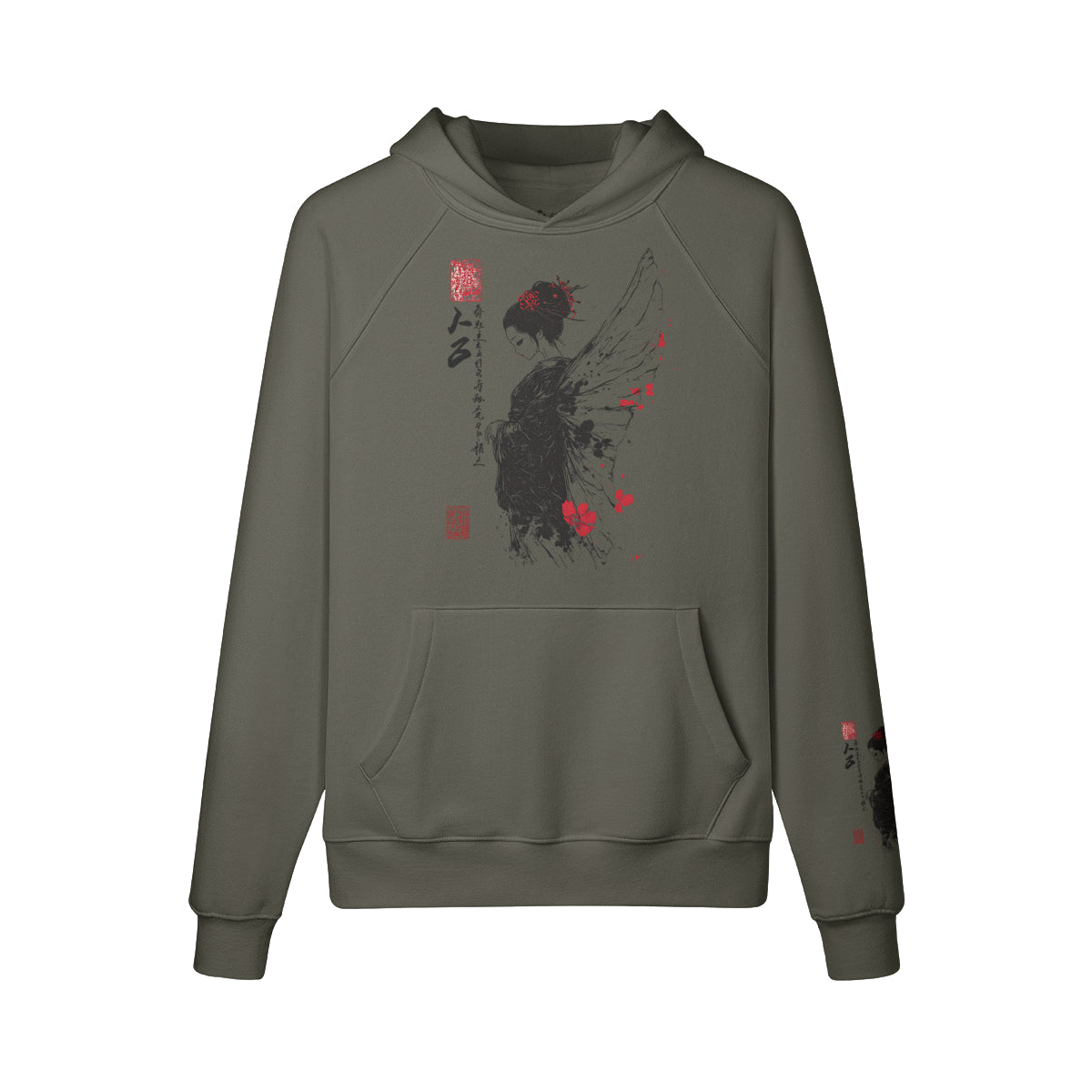 Kuscheliger Hoodie mit tollem Geisha Engel vorder - rückseite - ärmel print-ASIA-Shirts