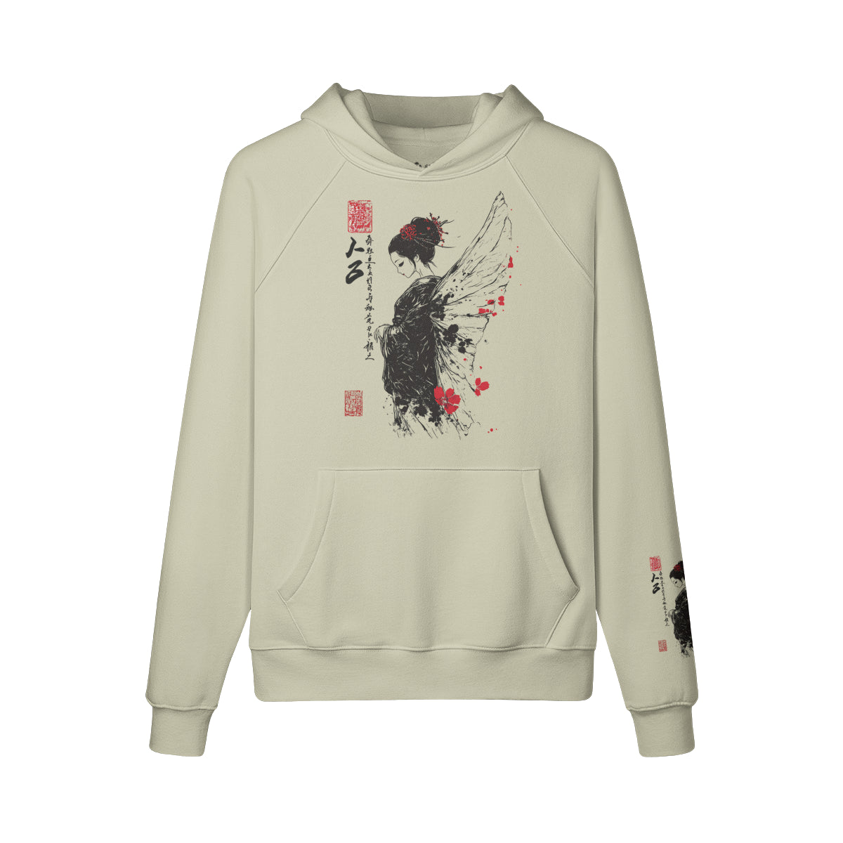 Kuscheliger Hoodie mit tollem Geisha Engel vorder - rückseite - ärmel print-ASIA-Shirts