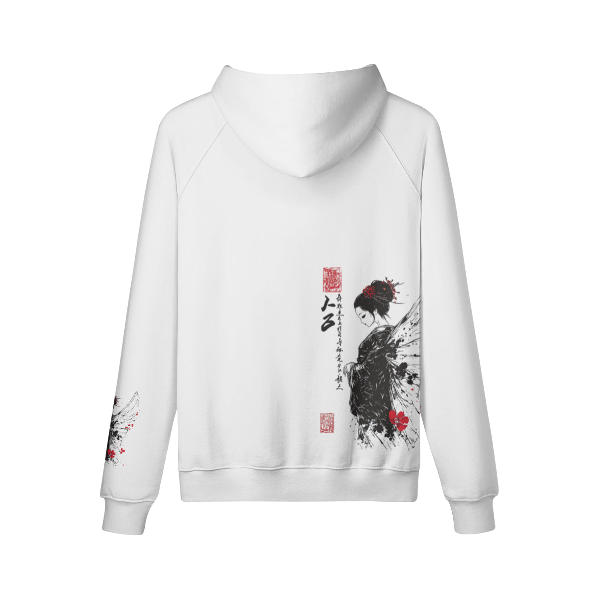 Kuscheliger Hoodie mit tollem Geisha Engel vorder - rückseite - ärmel print-ASIA-Shirts