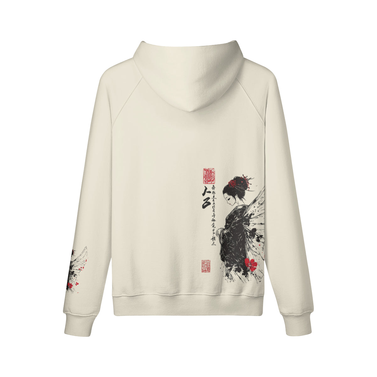 Kuscheliger Hoodie mit tollem Geisha Engel vorder - rückseite - ärmel print-ASIA-Shirts