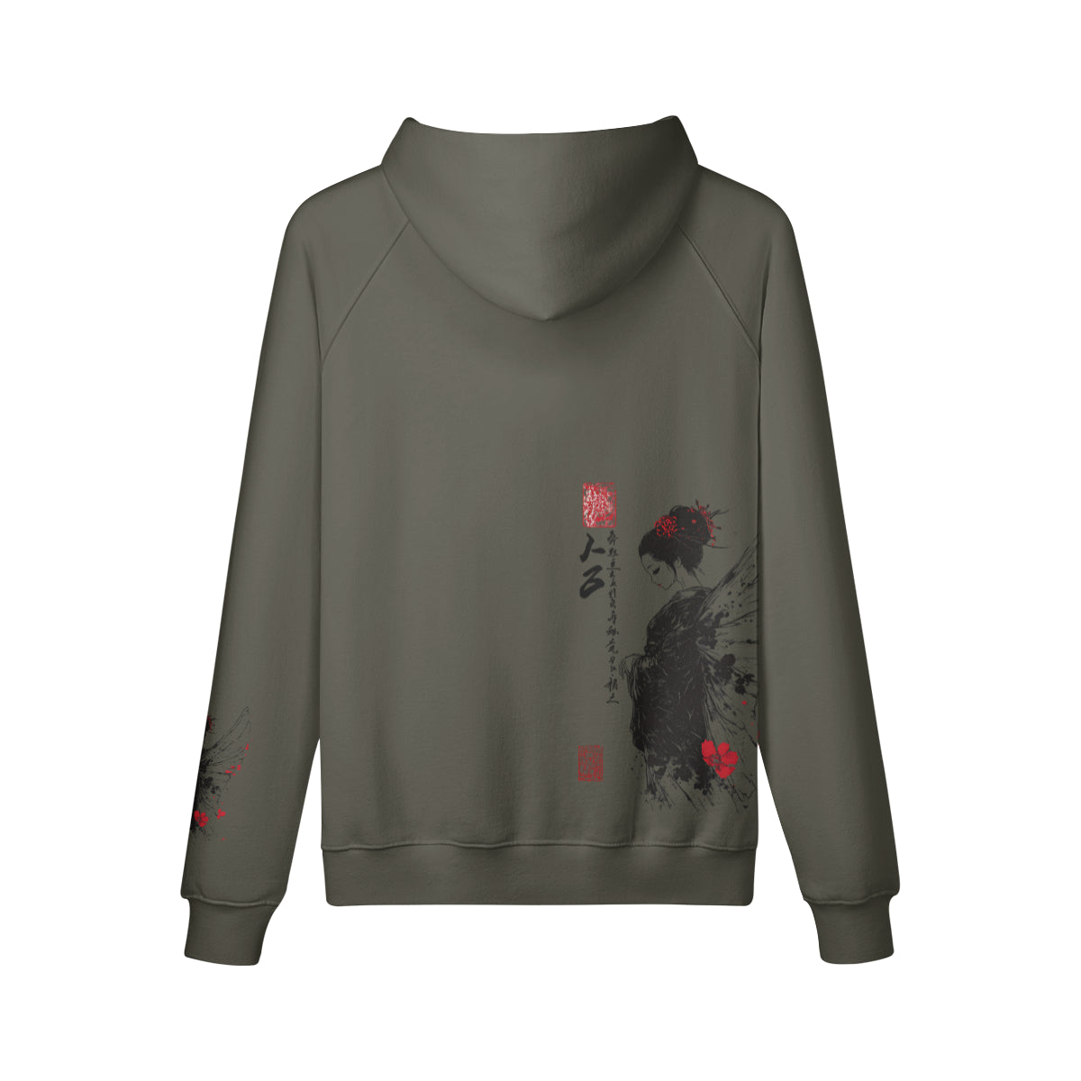 Kuscheliger Hoodie mit tollem Geisha Engel vorder - rückseite - ärmel print-ASIA-Shirts