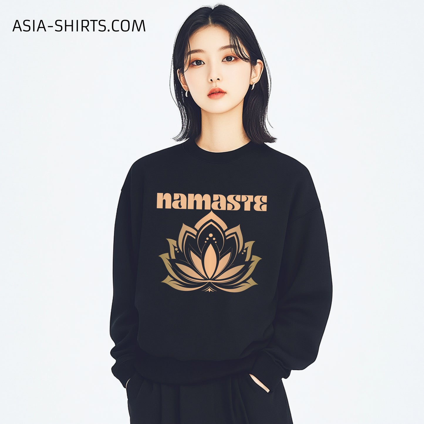 Heavy Oversized Sweatshirt mit Namaste und Lotusblüten print-ASIA-Shirts