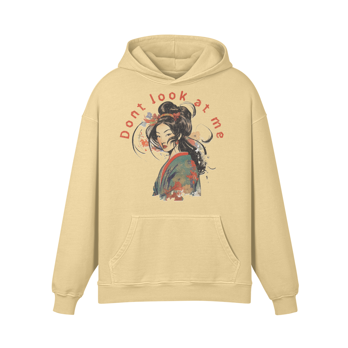 Premium Hoodie washed out look "Geisha" print - ASIA-Shirts