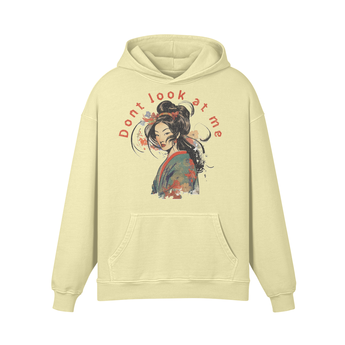 Premium Hoodie washed out look "Geisha" print - ASIA-Shirts