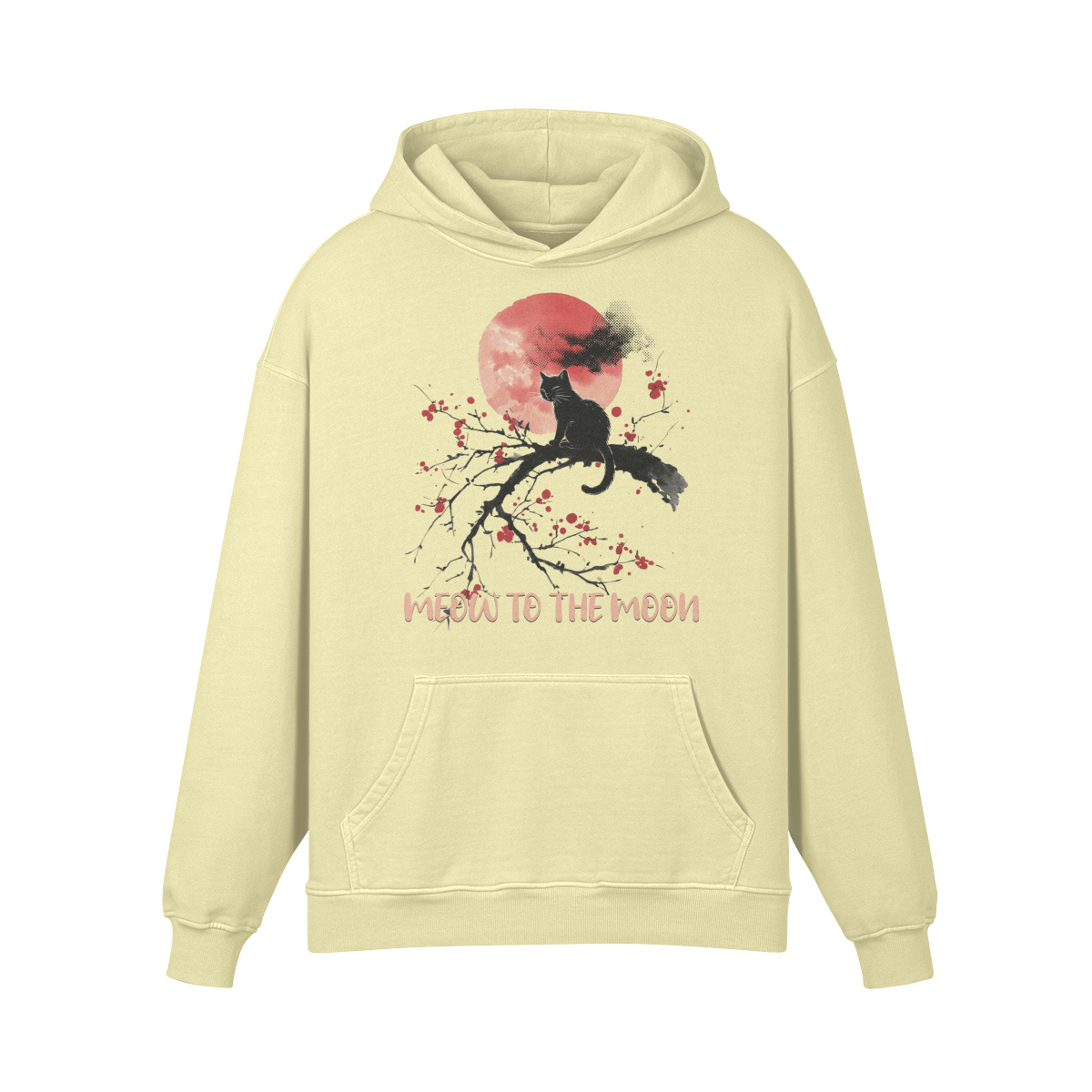 Premium Hoodie washed out look Katzen print "Meow to the Moon" - ASIA-Shirts