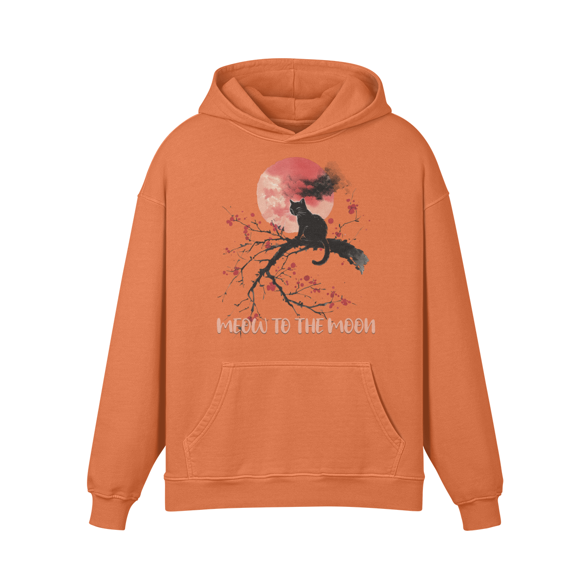 Premium Hoodie washed out look Katzen print "Meow to the Moon" - ASIA-Shirts