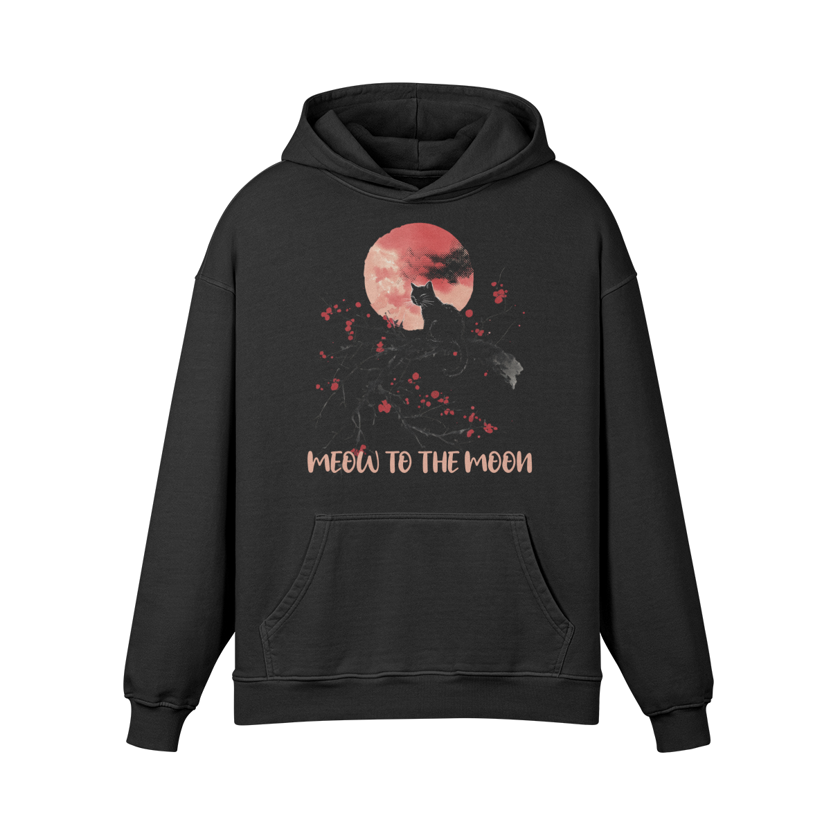 Premium Hoodie washed out look Katzen print "Meow to the Moon" - ASIA-Shirts