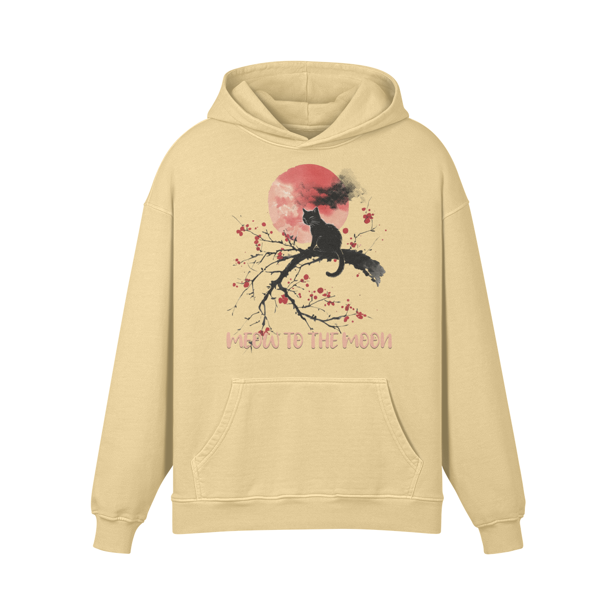 Premium Hoodie washed out look Katzen print "Meow to the Moon" - ASIA-Shirts