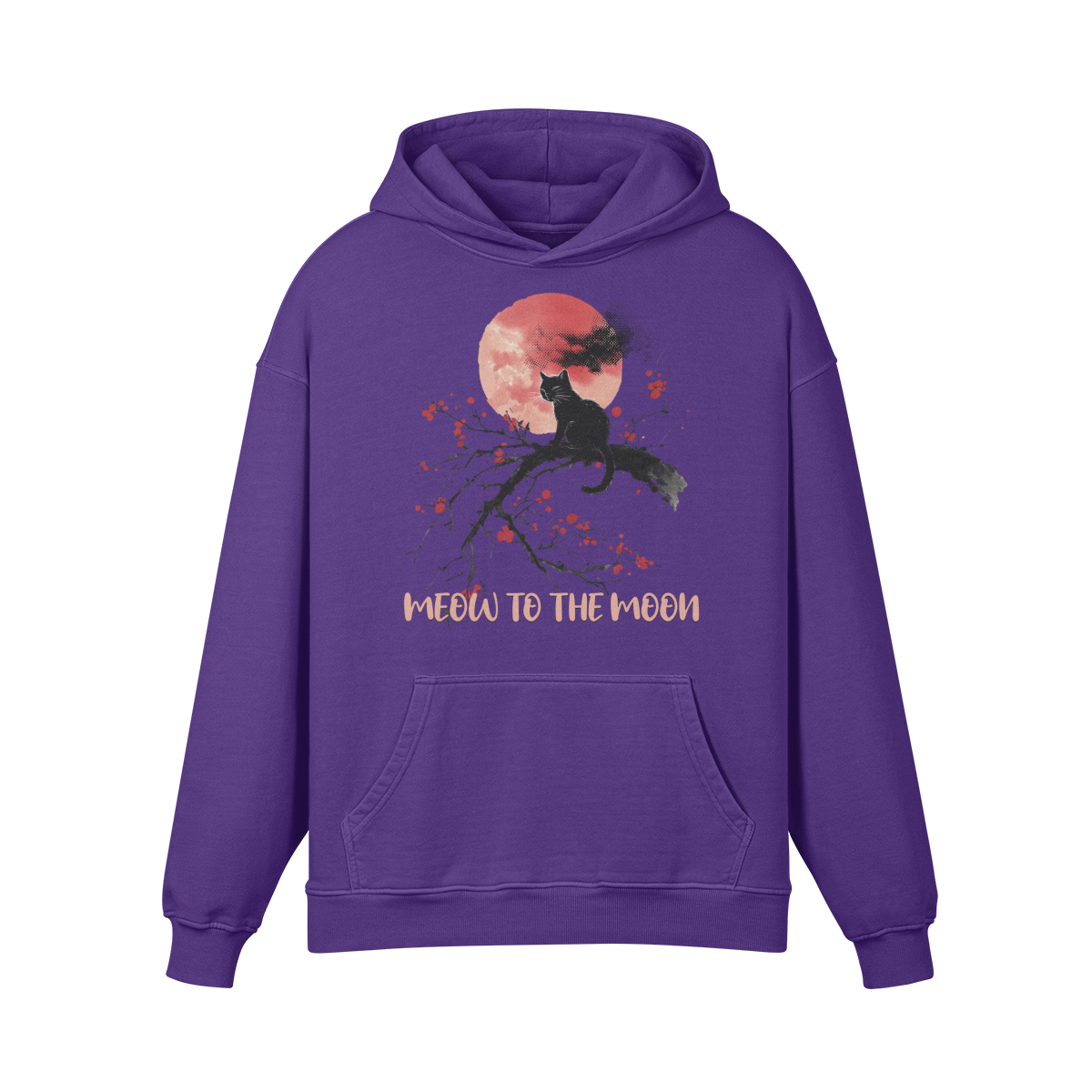 Premium Hoodie washed out look Katzen print "Meow to the Moon" - ASIA-Shirts