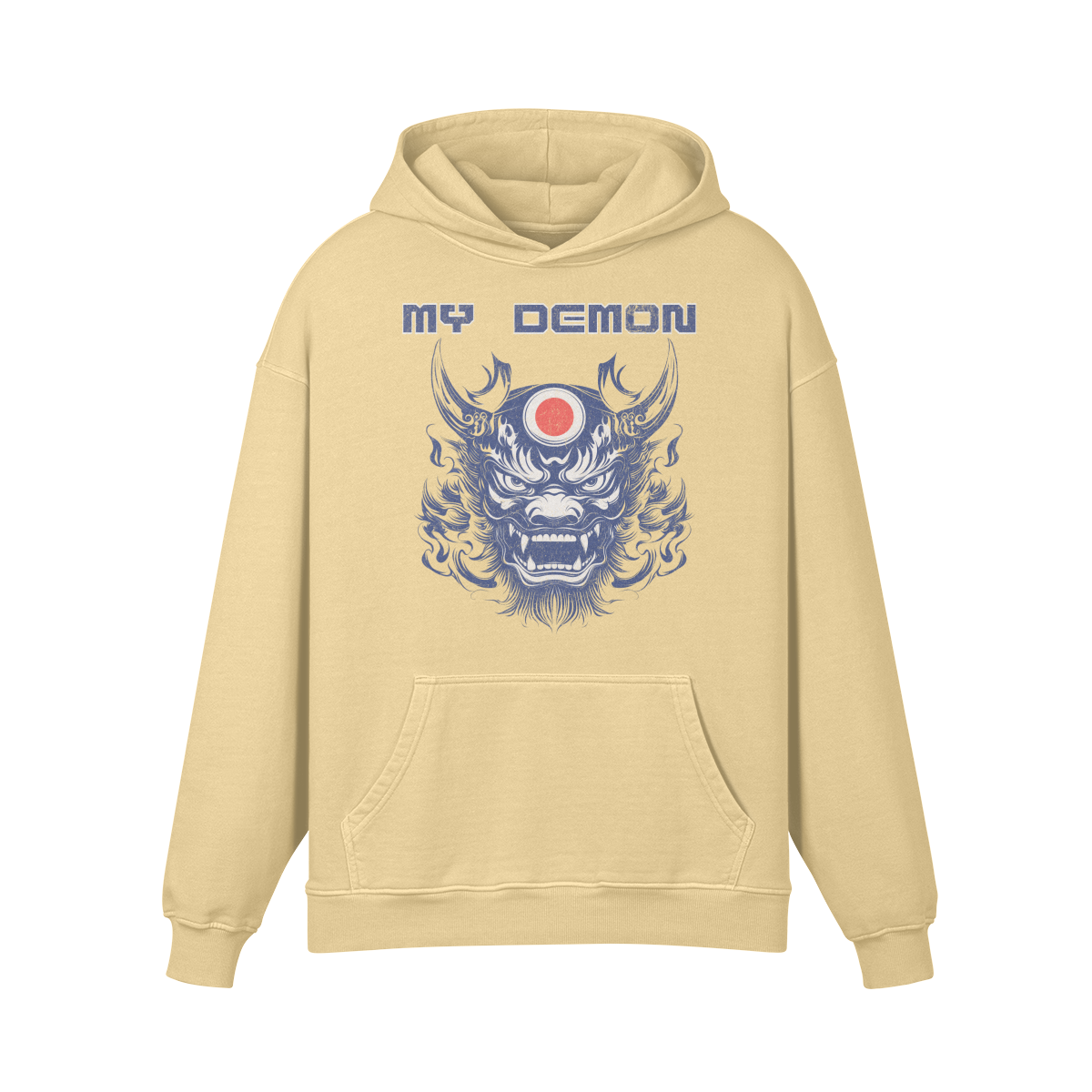 Premium Hoodie washed out look mit Oni Mask print "My Demon" - ASIA-Shirts
