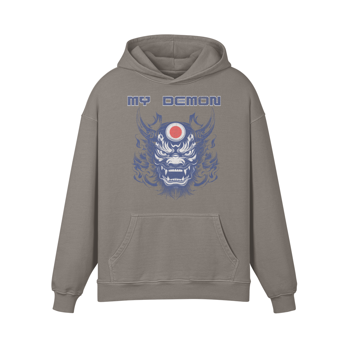 Premium Hoodie washed out look mit Oni Mask print "My Demon" - ASIA-Shirts