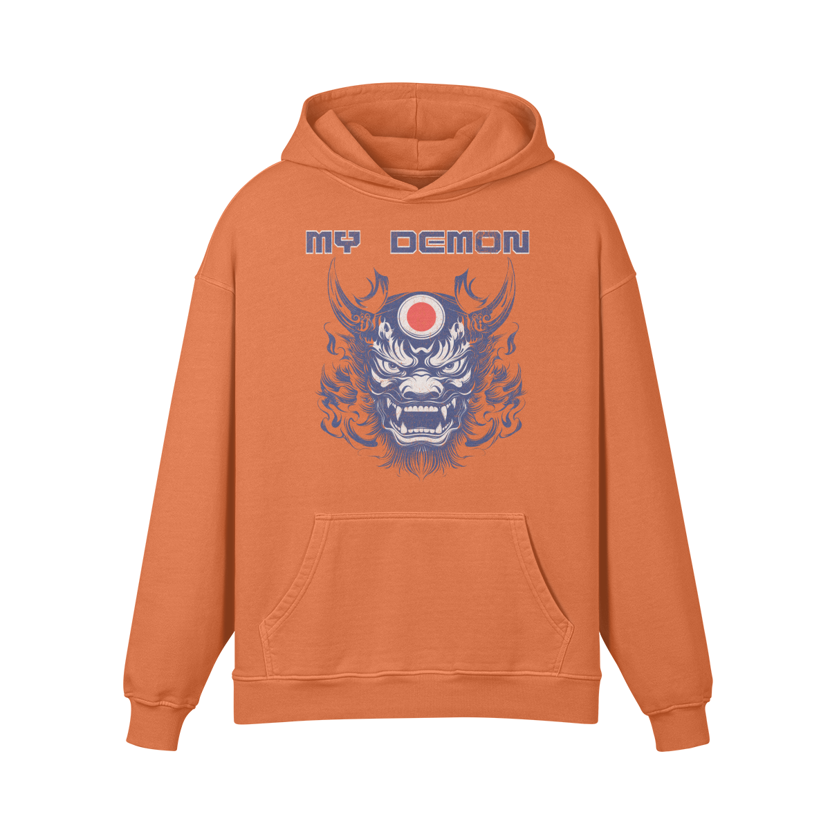 Premium Hoodie washed out look mit Oni Mask print "My Demon" - ASIA-Shirts