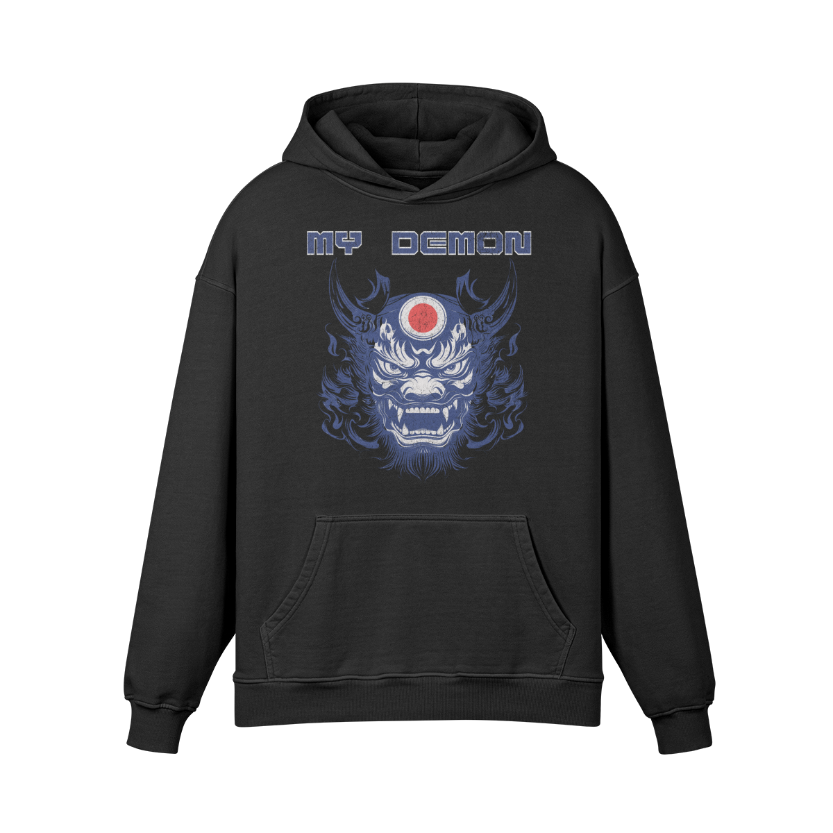 Premium Hoodie washed out look mit Oni Mask print "My Demon" - ASIA-Shirts