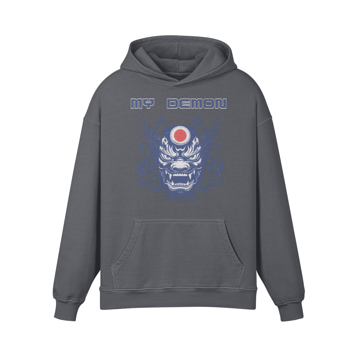 Premium Hoodie washed out look mit Oni Mask print "My Demon" - ASIA-Shirts