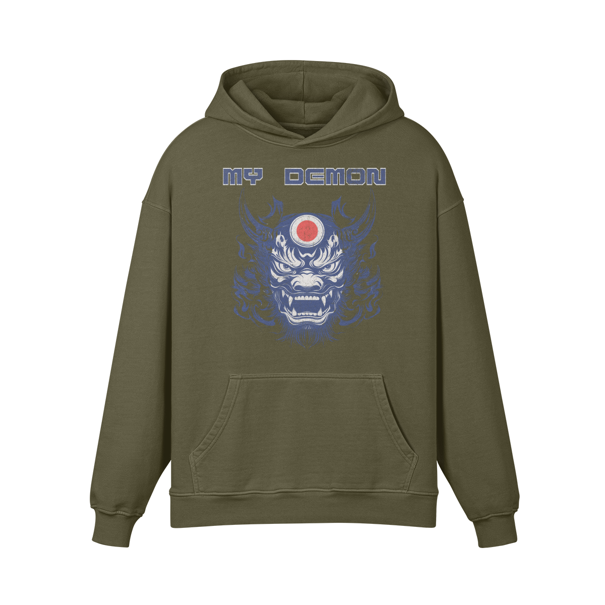 Premium Hoodie washed out look mit Oni Mask print "My Demon" - ASIA-Shirts