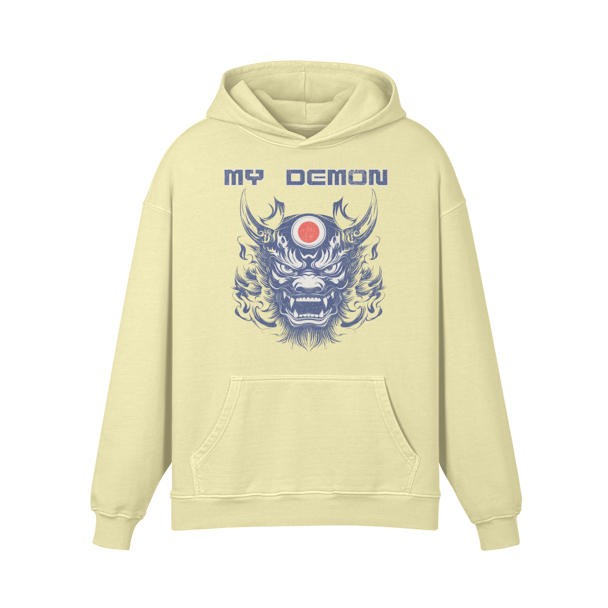 Premium Hoodie washed out look mit Oni Mask print "My Demon" - ASIA-Shirts