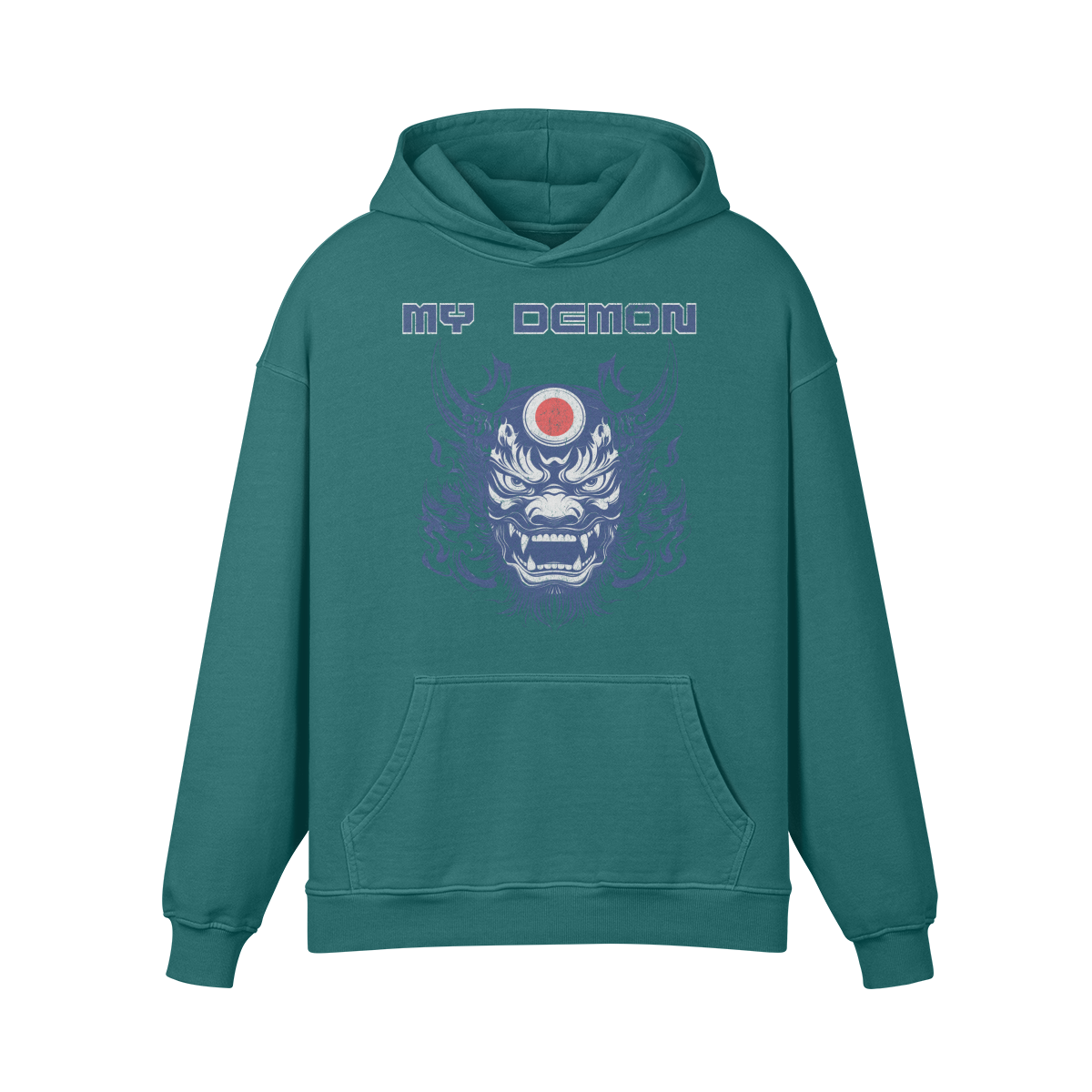 Premium Hoodie washed out look mit Oni Mask print "My Demon" - ASIA-Shirts