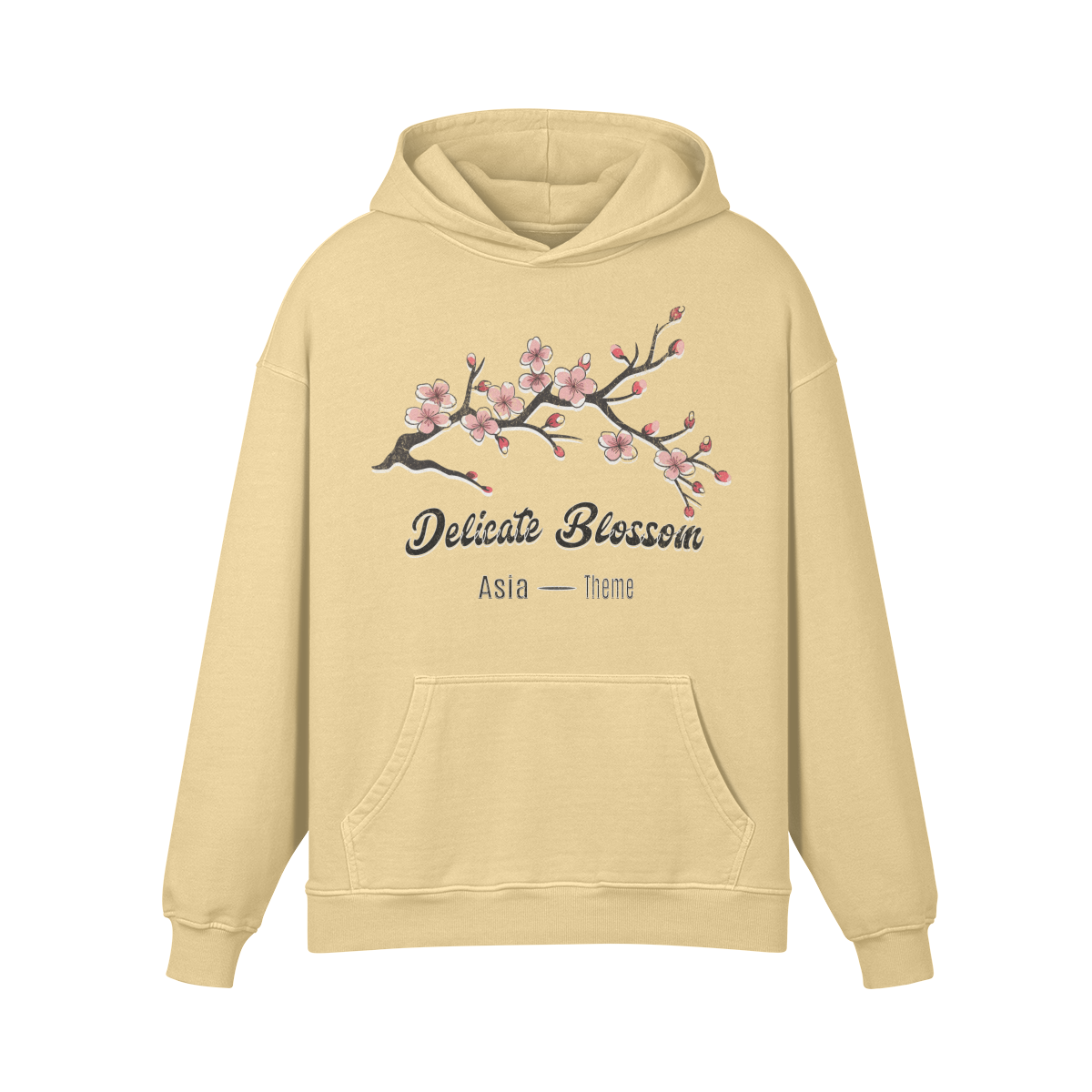 Premium Hoodie washed out look "Asia Spirit" Cherry Blossom print - ASIA-Shirts