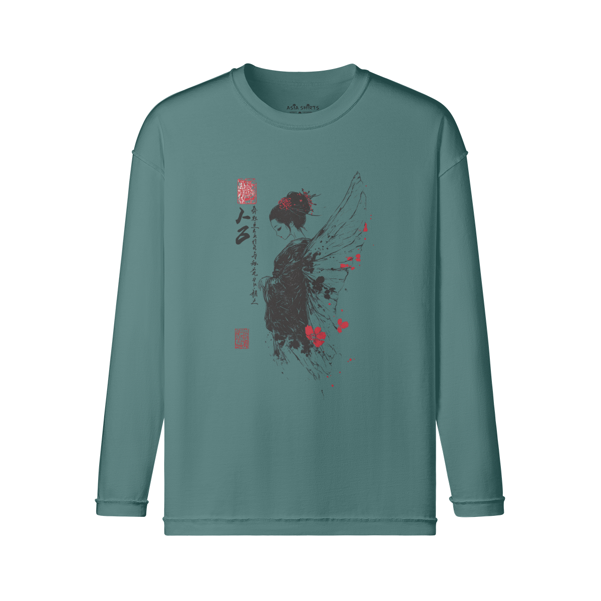 Geisha Engel Langarm Vintage print Shirt - ASIA-Shirts